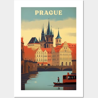 Prague Retro Travel Style Posters and Art